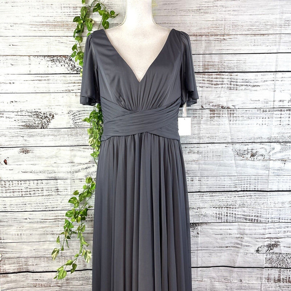 David's Bridal Wedding Bride's Maid Dress size 10 Pewter Gray Long